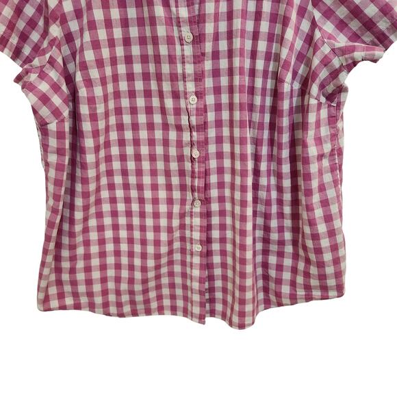 Woman Within Casual Button Up Shirt Short Sleeve Pink Checkered Size XL 18/20 - Picture 4 of 8